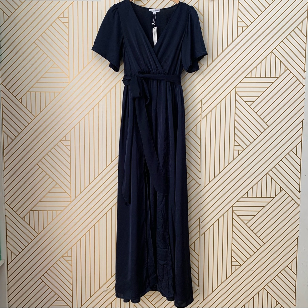 Baltic Born NWT Sicily Satin Maxi Dress Double Slit Dress flutter sleeves S